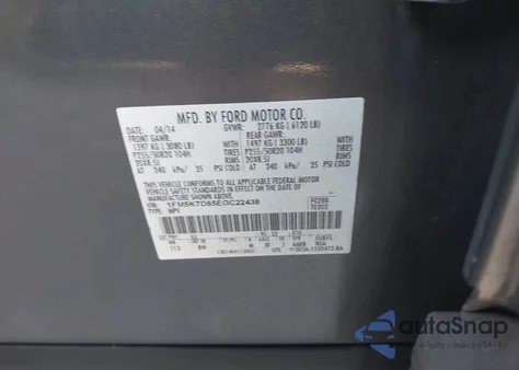 2014 Ford Explorer Xlt from USA, damaged, VIN 1FM5K7D85EGC22438